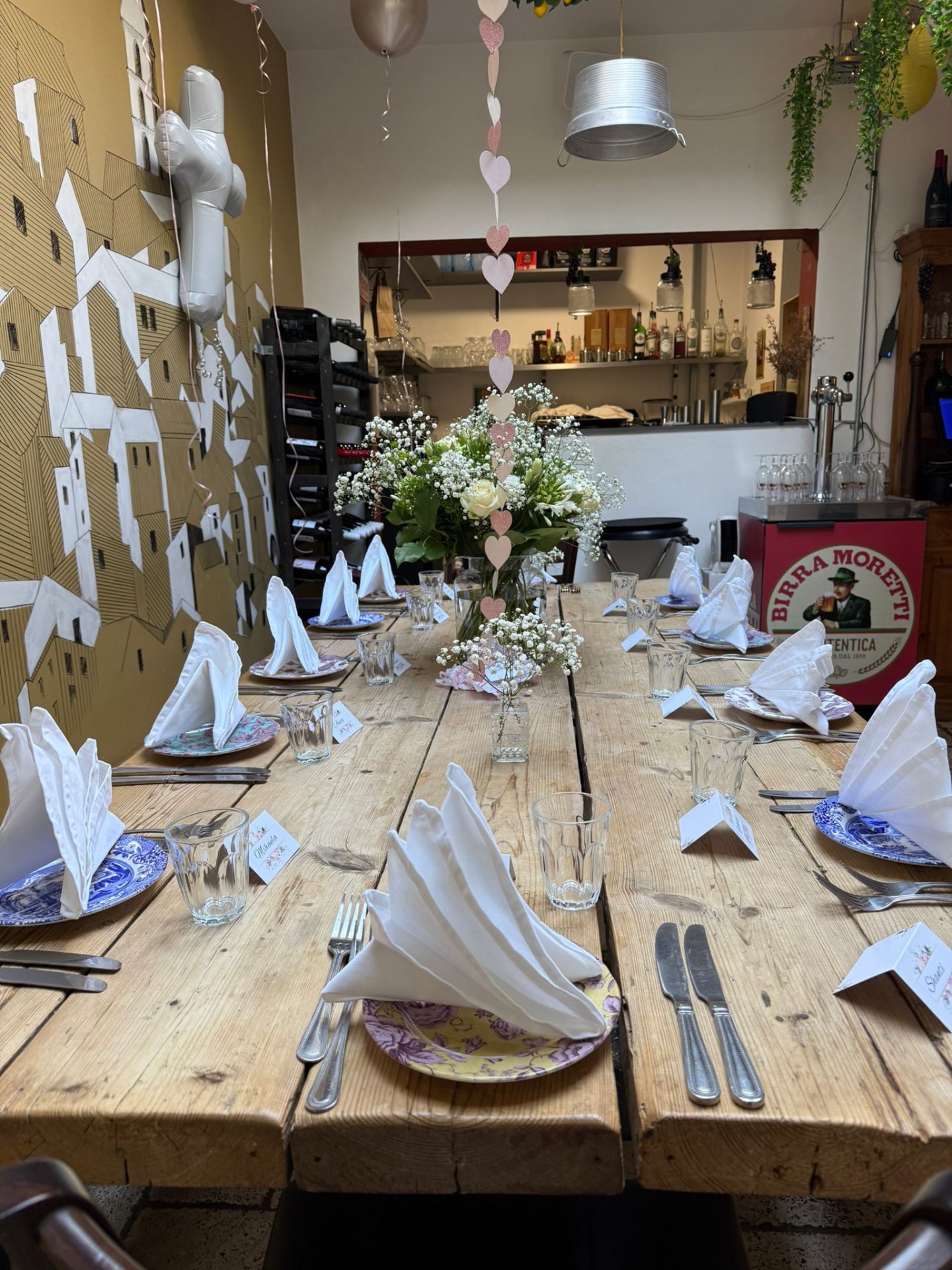 Group dining table prepared inside Pentole & Padelle